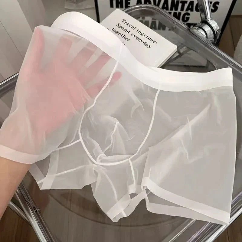 N2025 Ultra Thin Ice Silk Boxers Underwear Men Semi-transparent Seamless Sexy Male Trunk Shorts Plus Size M-XXL