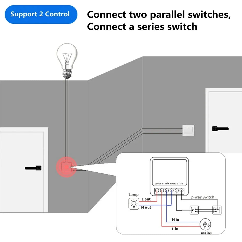 16A MINI Wifi Switch DIY Smart Home 2-way Control Relay Smart LIfe APP Control Remotely Timer Works With Alexa Google Home Alice