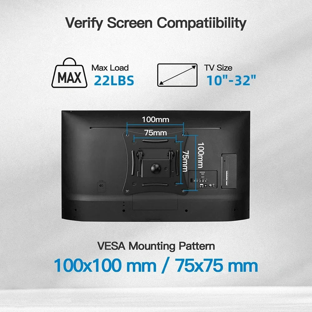 Adjustable TV Mounts Wall Mount Bracket Supports 10"-32" LED/LCD TVS,Holds Up to 10kg, VESA 100*100, Home Office Use TV Stand