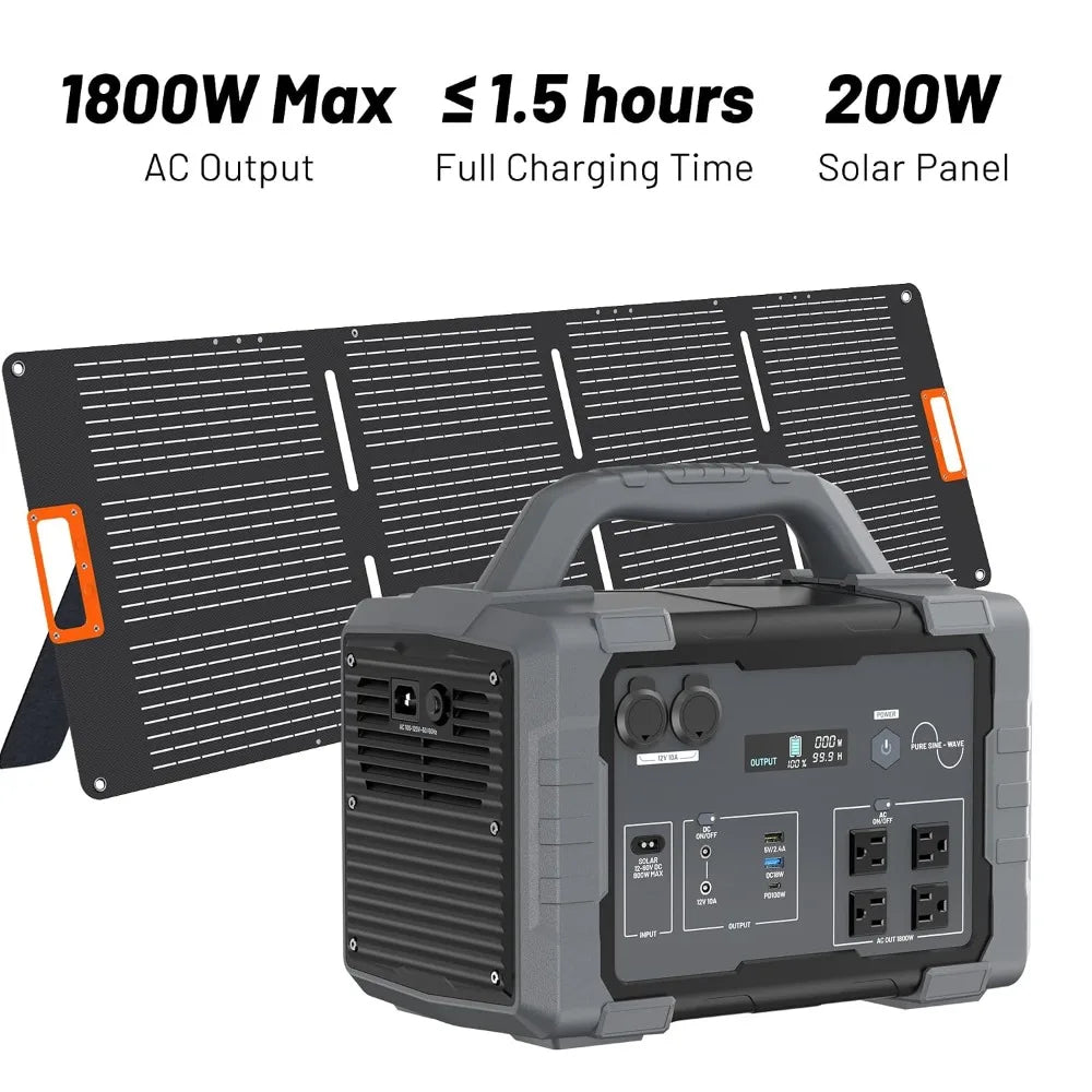 1800W Surge 3600W Portable Solar Generator Kit, LiFePO4 1024Wh Power Station With 200W Panel & 1.5H AC Fast Charge, Custom