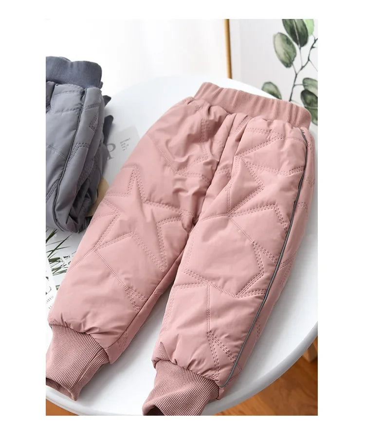 Kids Winter Thermal Pants, Cotton Padded Warm Trousers for Snow Play