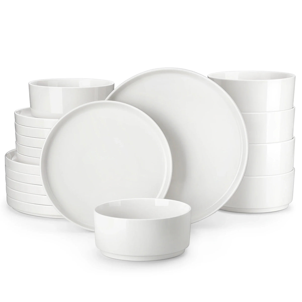 MALACASA 12/16/18/24 Piece Dinner Plates Sets Black Rim Half Standing Edge Dinnerware with 4/6PCS Dinner Plate/Dessert/Soup/Bowl