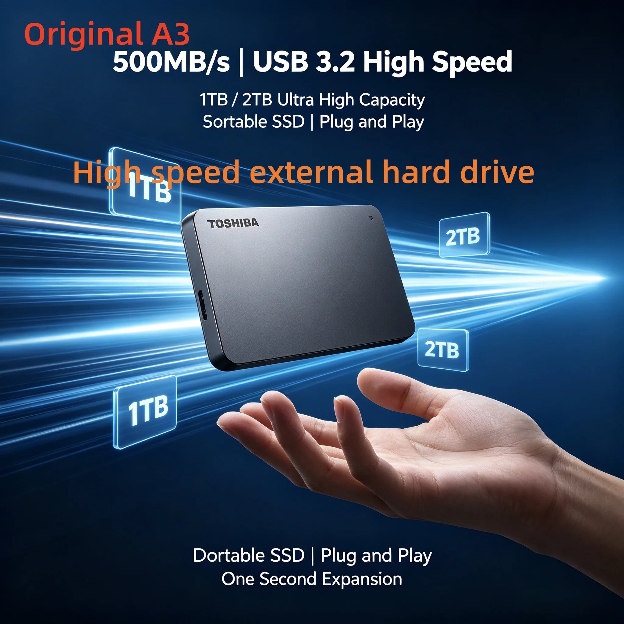 OEM For Toshiba A3 500GB 2TB external Portablehard disk USB 3.2  Ultra High Speed External For Laptop Internal Storage MAC