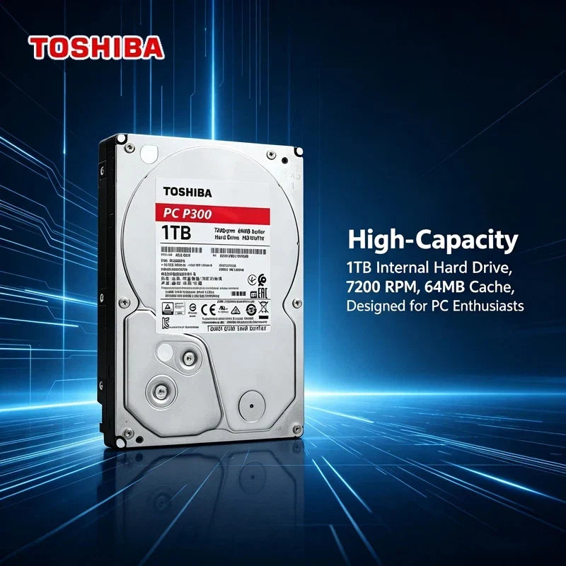 For Toshiba P300 HDWD110 1TB Desktop Hard Drive, 7200RPM SATA3, 3.5 Inch Red Disk, High Speed & Stable Performance