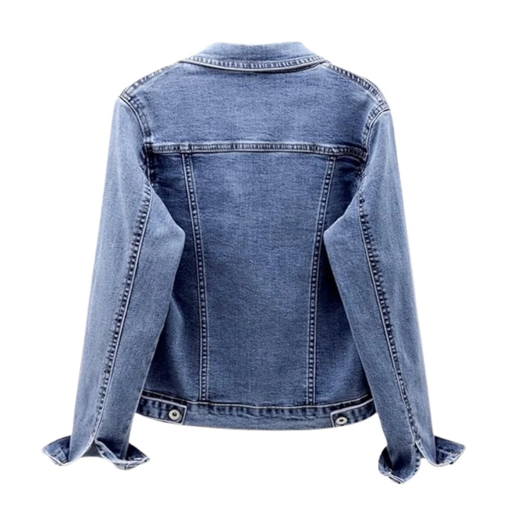 Women's Regular Fit Button-Up Washed Denim Jacket Autumn Winter Streetwear Sweet Style Long Sleeve Heavyweight Light Wash