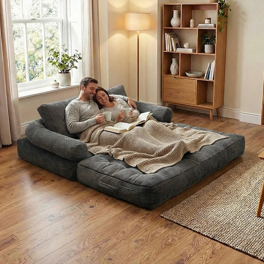 Modern Convertible Sofa Bed, 2-Seater Vacuum Packed Compressed Couch, Soft Memory Foam Floor Sofa for Small Space Living Room