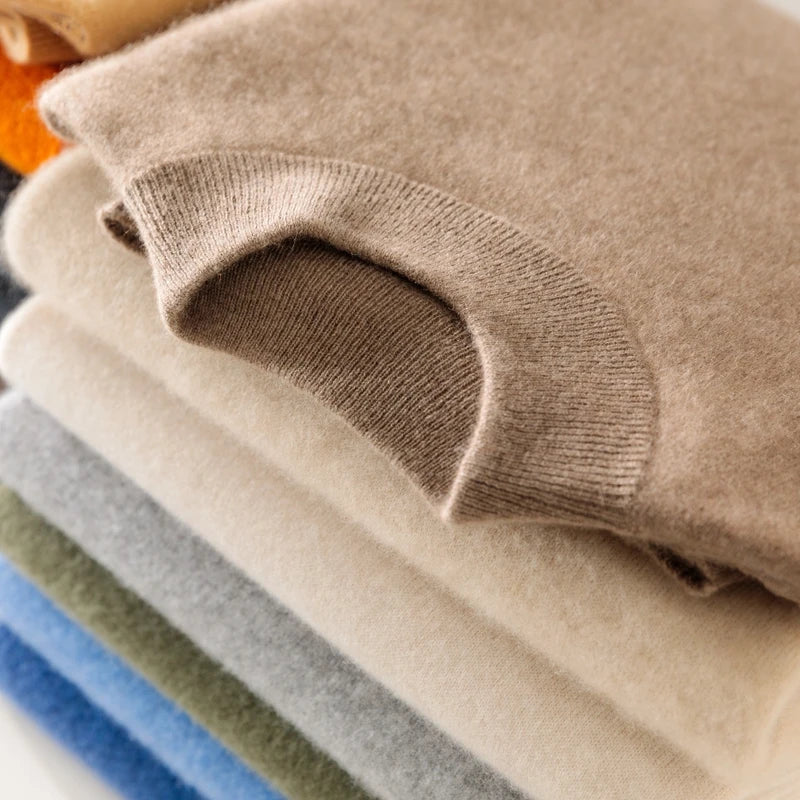 Fall/Winter New Wool Pullover Sweater Cashmere Shirt Men's Semi-high Neck Long Sleeve Loose Knitted Bottom Shirt