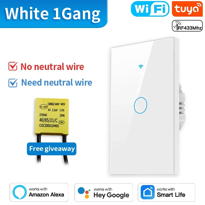 TNCE Tuya US Switch wifi zigbee, 1/2/3/4 gang, No-Neutral/Wire LED light control Wall Button, smart voice with Alexa Google Home