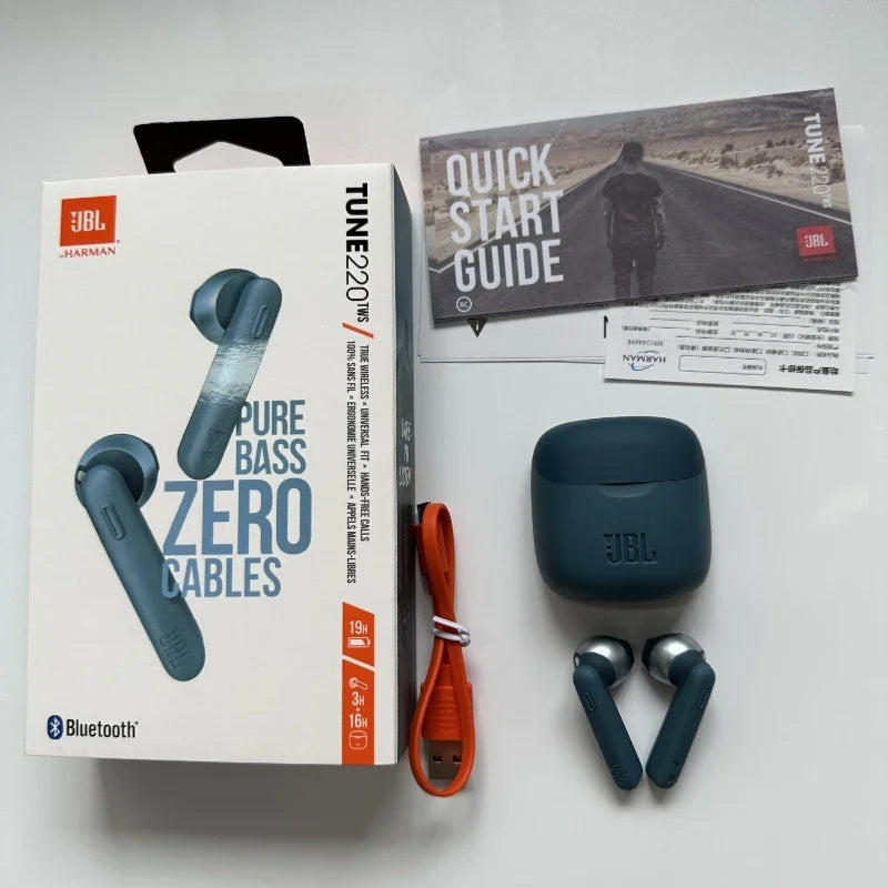 Original JBL Tune 220TWS Wireless Bluetooth Earphones Stereo Earbuds with Bass Sound, Noise Reduction Mic Headset JBL T220 tws