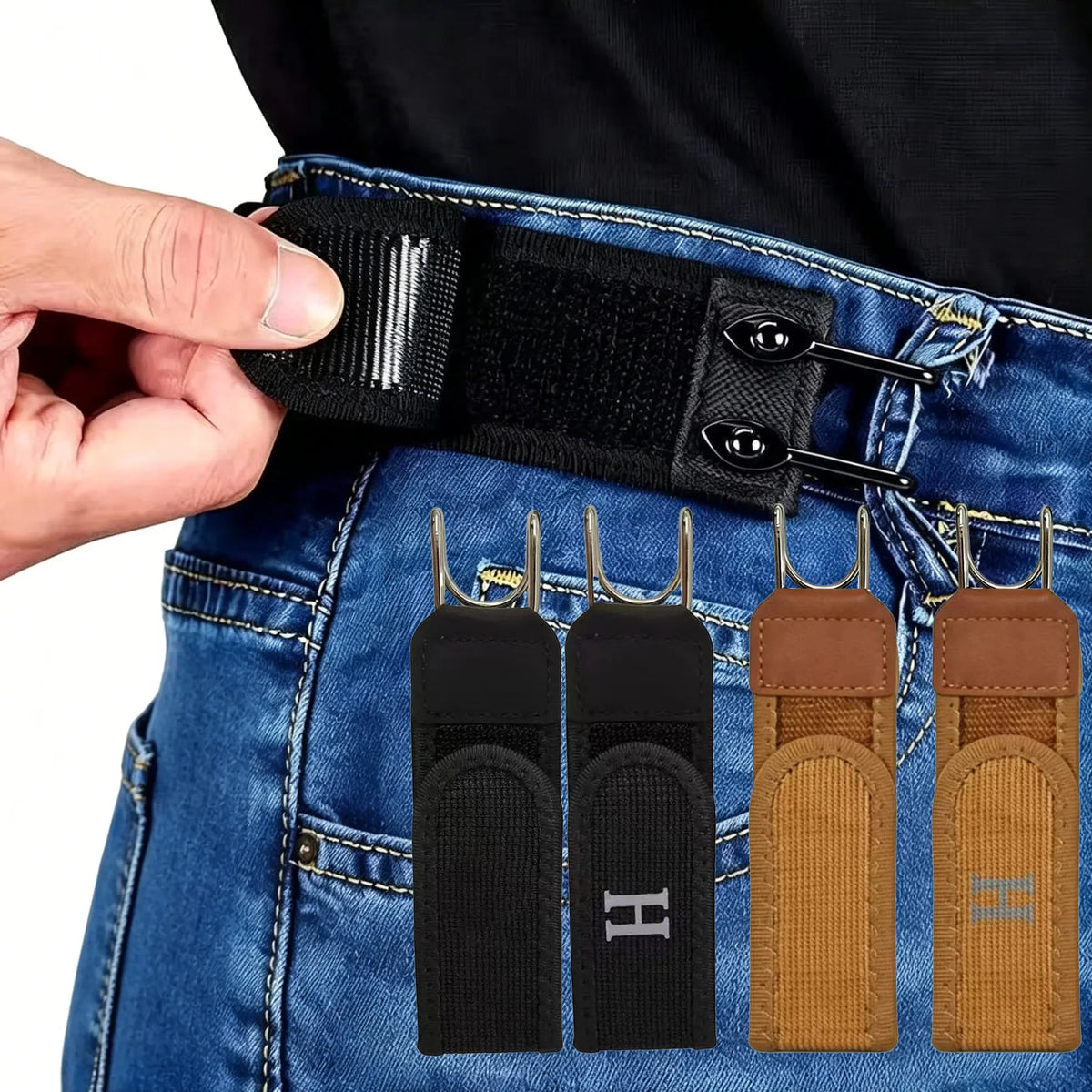 Adjustable Elastic Waistband Buckle with Magic Tape & Metal Hooks