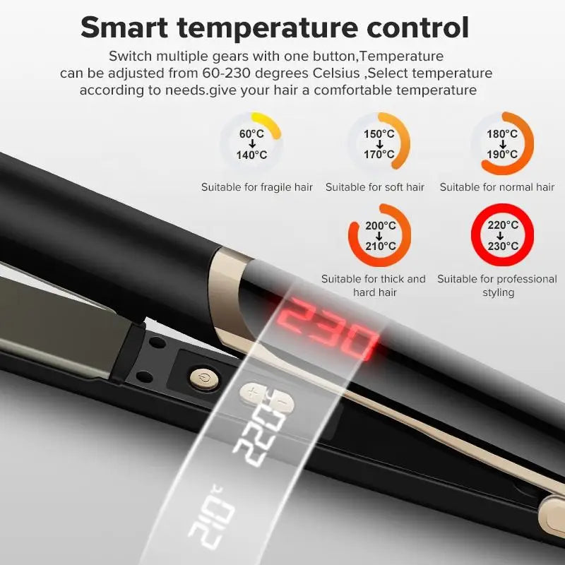 2-in-1 salon-grade ceramic plate hair straightener LCD display tourmaline infrared electric hair straightener comb