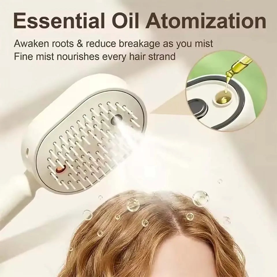 2026 Electric Steaming Hair Straightener Brush Electric Spray Air Cushion Massage Hair Brush Rechargeable Detangling Steam Brush