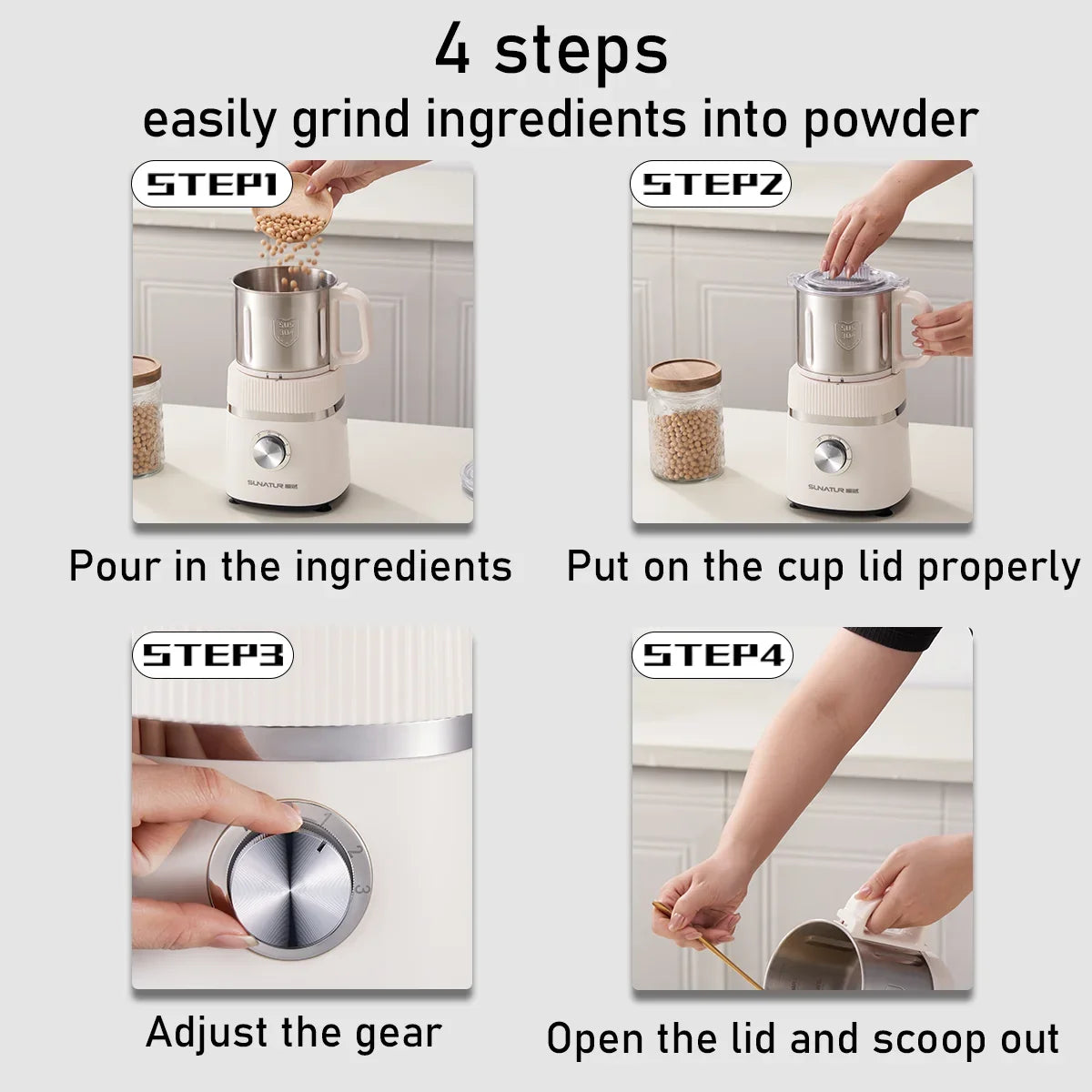 SUNATUR 1.2L Wet Dry Grinder electric coffee grinder Commercial Multifunctional Food processor coffee Bean Spice Milling Machine