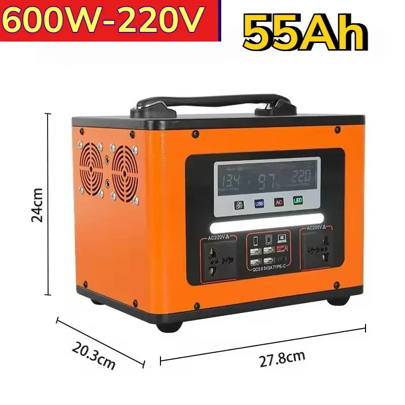 New High Power 600W 500W Portable Power Station 220V 55Ah/40Ah Solar Outdoor Mobile Power Supply Home Emergency Energy Storage