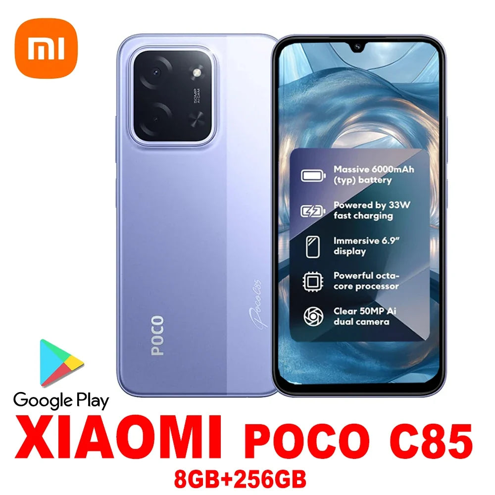 XIAOMI POCO C85 original smart phone 6000mAh/8GB+256GB memory/support GPS/NFC Smart phone