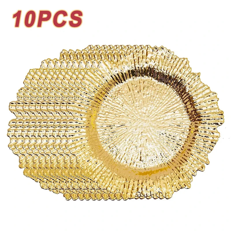 10/20/30/50Pcs 13 Inch Gold Charger Plates, Plastic Table Chargers for Dinner Plates, Wedding Party Elegant Decoration Place Mat