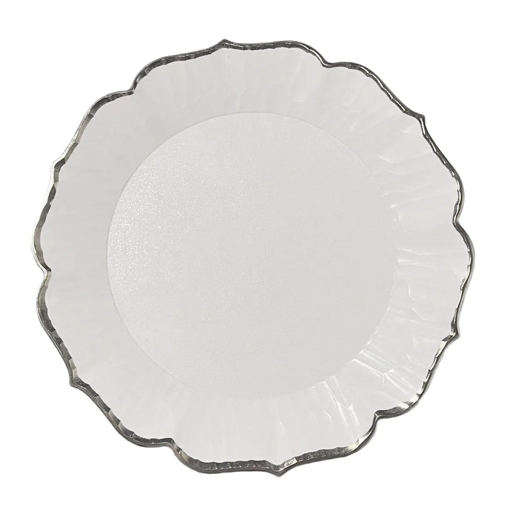 White Flower Ruffled Charger Plates Elegant Tabletop Centerpiece for Wedding Banquet Party Reception Dinner Holiday Table Decor