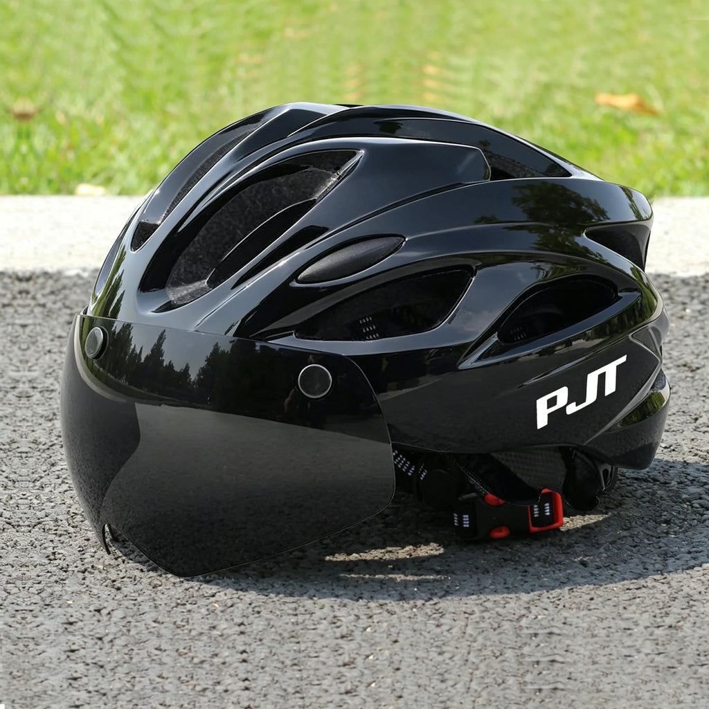 PJT Ultra-Light Magnetic Goggles Bicycle Helmet Lightweight PC Shell & EPS Foam Construction Cycling Helmet MTB Bike Helmet