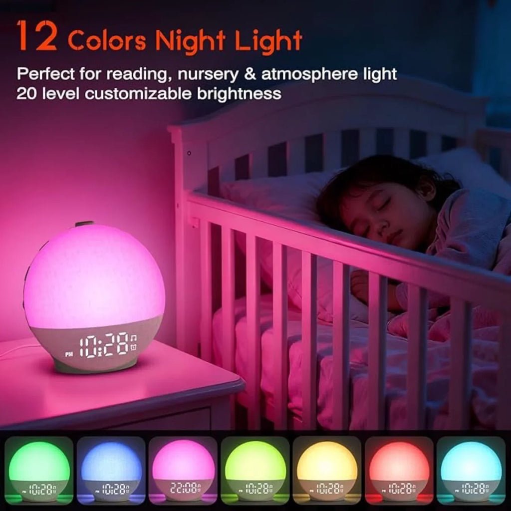 Wake Up Light Sunrise Alarm Clock,White Noise Machine,30 Soothing Sounds,12 Color Dimmable Night Light for Bedroom Heavy Sleeper