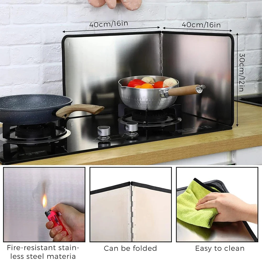 LMETJMA Splatter Guard Foldable Stainless Steel Oil Splash Board Nonstick Oil Splatter Guard Heat Insulation Board For Stove Top