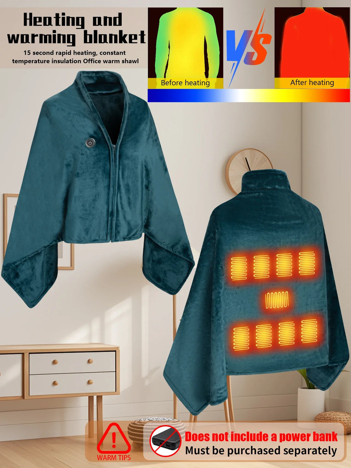 Electric Heated Blanket, USB Heated Blanket Shawl, single person warm heating shawl, Wearable Electric Blanket