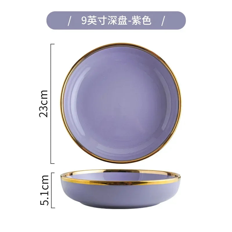 Purple Porcelain Plates Dinner Plates Dinnerware Set Luxury Food Dinner Dishes Salad Soup Bowl Ceramic Dessert Cake Plate