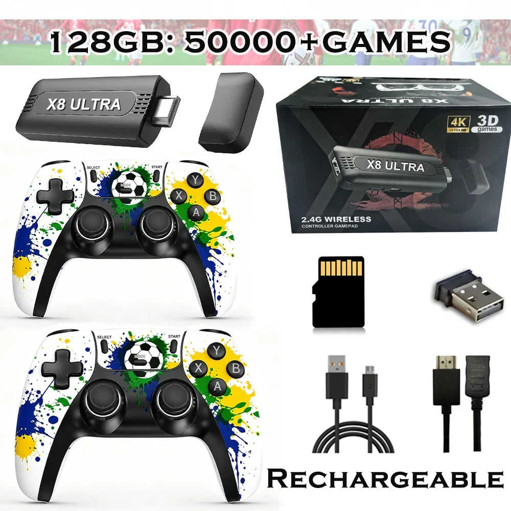 4K HDMI TV Game Stick Retro Video Game Console, 50000+ Pre-installed Games 45 Emulators 2.4G Dual Wireless Controllers X8 Ultra