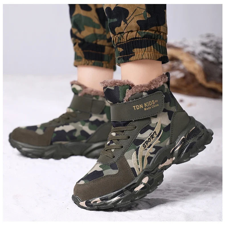 Kids Winter Snow Boots, Plush Camouflage, Warm Anti-Slip