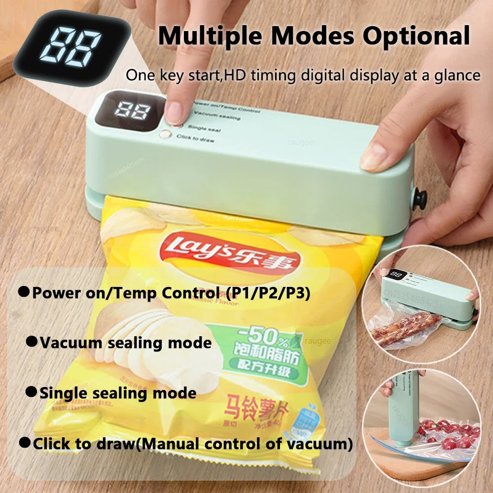 Mini Vacuum Sealer Rechargeable Food Preservation Package Plastic Bags Sealer Portable Wireless Automatic Vacuum Sealing Machine