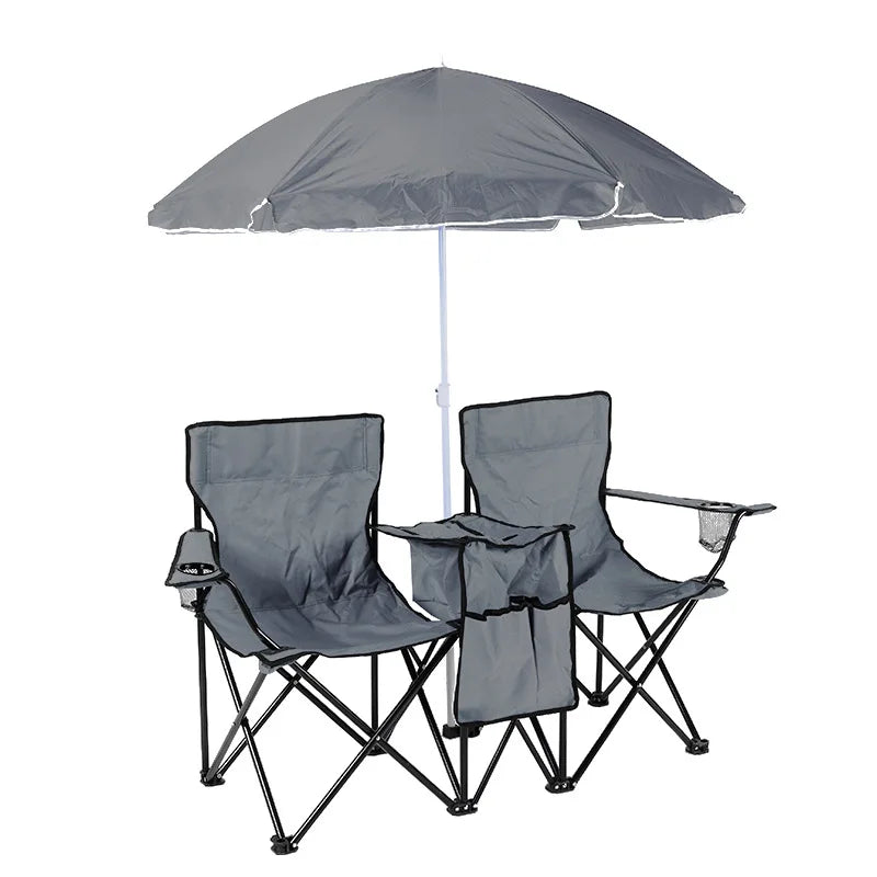 Foldable Double Sunshade Chair Wear Resistant Beach Camping Chair Fishing Casual Chair With Umbrella Cup Holder Refrigerated Bag