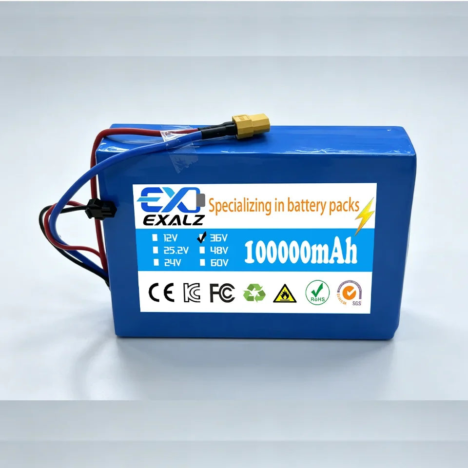 36V Hoverboard Scooter Battery 10S2P 100Ah 18650 Rechargeable Lithium Pack for Skateboard Ultra Thin BMS XT60 Plug