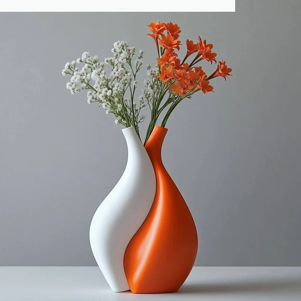 Ceramic Vase Two-piece Assembled Abstract Vase Orange Flowerpot Ceramic Handicraft Home Decoration Accessories Flower Vases