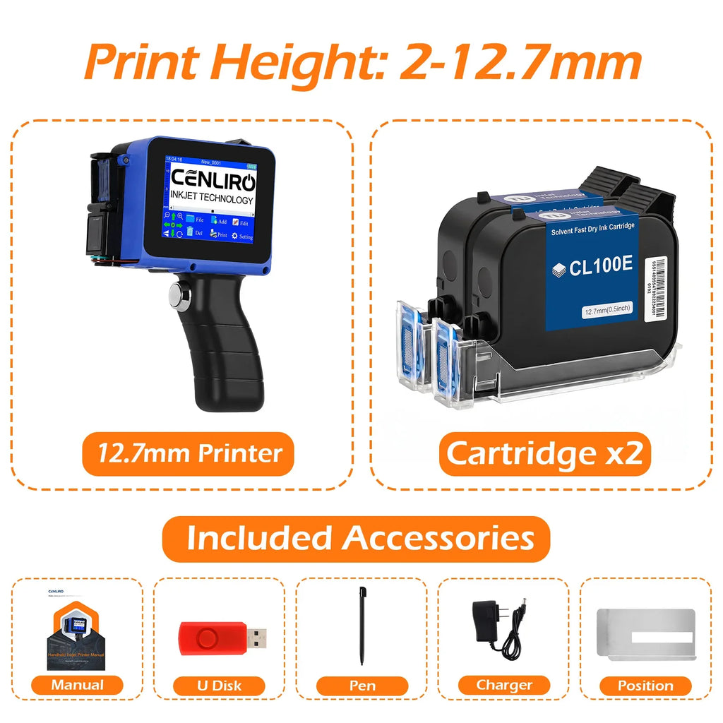Cenliro CL05P Detachable Handheld Inkjet Printer 12.7mm Mini TIJ Printer for QR Barcode Batch Date Number Expiry Logo