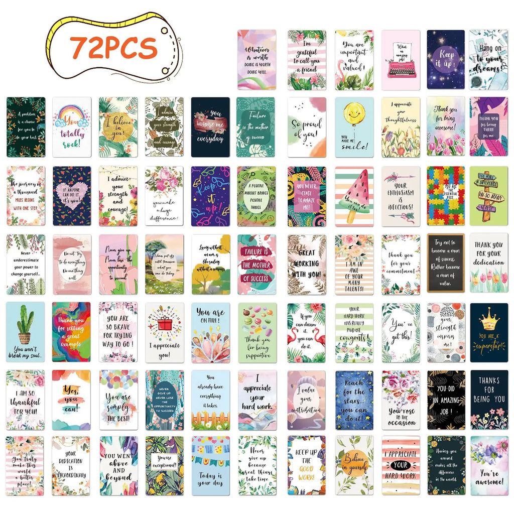 Set of 72 Motivational Cards with Positive Quotes for Students, Encouragement Appreciation Mini Notes,Thank You Card Love Gifts