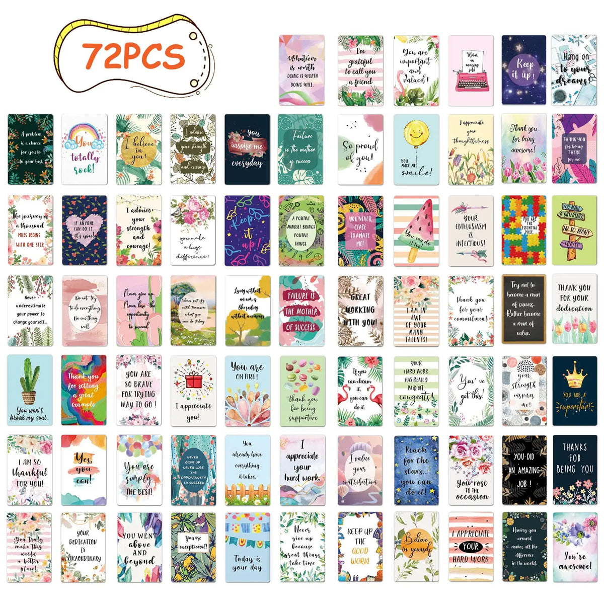 Set of 72 Motivational Cards with Positive Quotes for Students, Encouragement Appreciation Mini Notes,Thank You Card Love Gifts