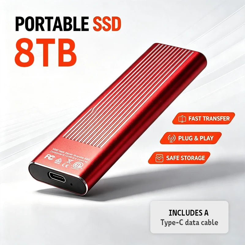 Mini Portable SSD 12TB High‑speed Authentic High‑performance for Desktop PC Mac Surveillance Monitoring Video File Data Storage