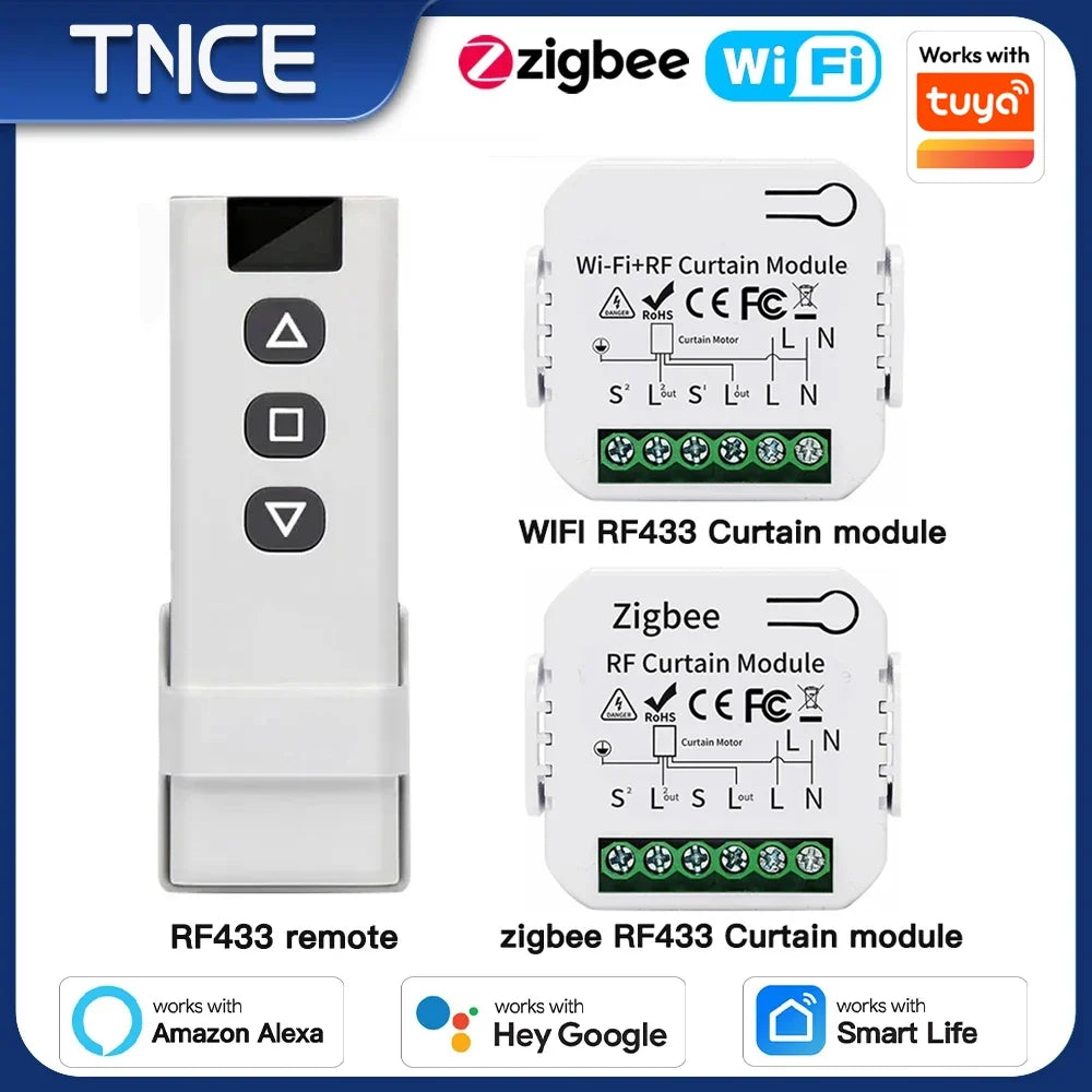 TNCE Tuya Curtain Switch module wifi zigbee rf433mhz, Roller Blinds Shutter Motor breaker, Smart Control Voice Alexa Google Home