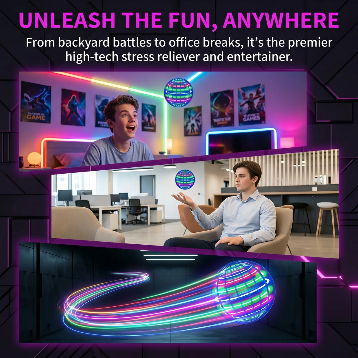 Sensing Magic Flying Ball Automatic 360 Rotation LED Luminous Toys Floating Spinner Outdoor Party Game Holiday Gift Teens Adults
