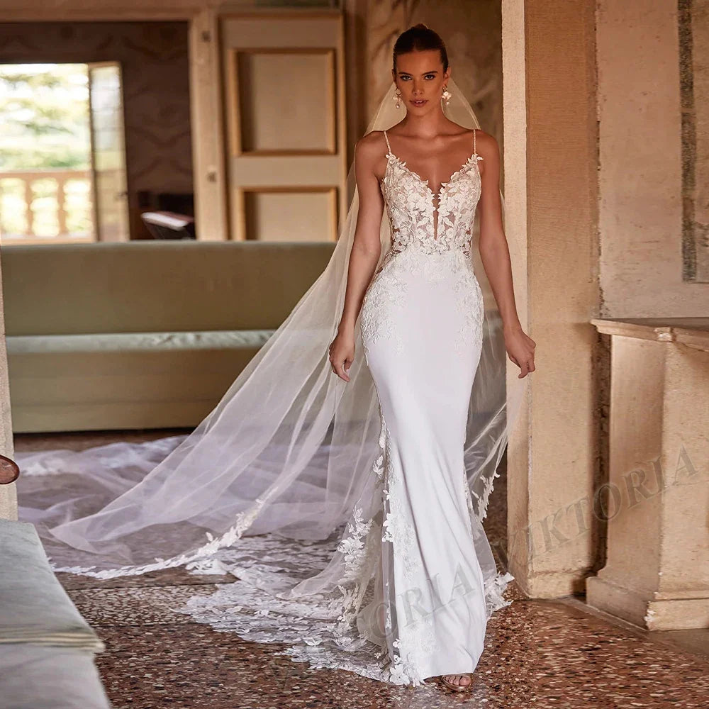 VIKTORIA Vintage Backless Wedding Dresses For Woman Spaghetti Straps Lace Appliques Vestido De Casamento Personalized Customized
