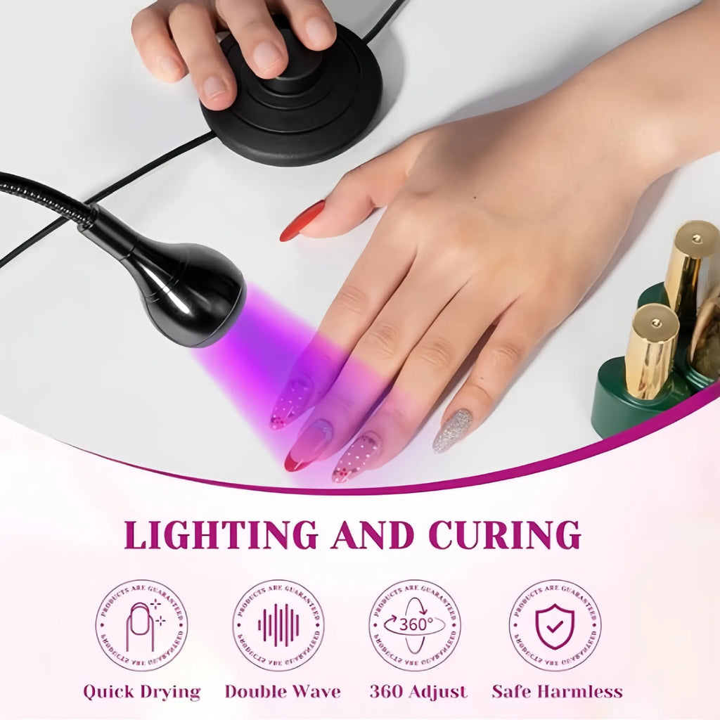 UV Nail Lamp, Foot Switch LED Linear Lamp, Gooseneck Flash Curing Lamp, Nail Drying Lamp with Desktop Clamp