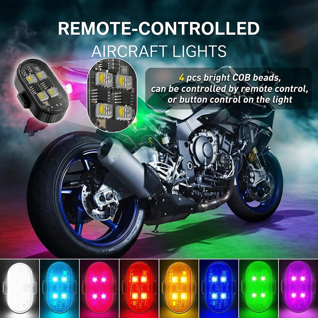 RGB LED Motorcycle Strobe light Car LED Flash Rechargeable Wireless Light Aircraft Airplane Helicopter Warning Lights Accessorie