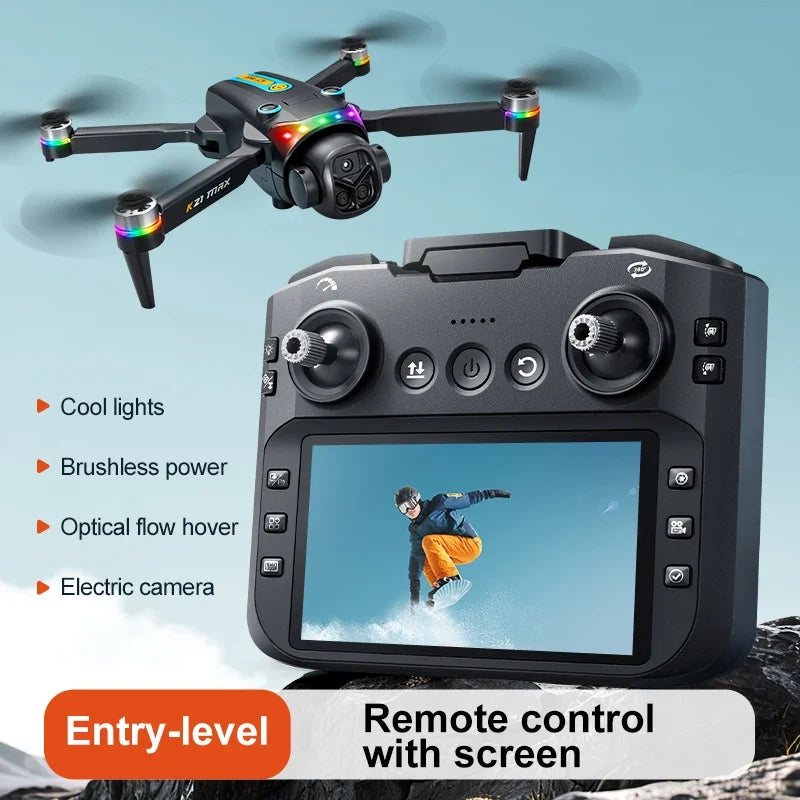 ZNLYRION K21MAX Foldable Brushless Drone With Screen Remote EIS Dual Electric Camera Optical Flow Hover Colorful LED Light RC Quadcopter