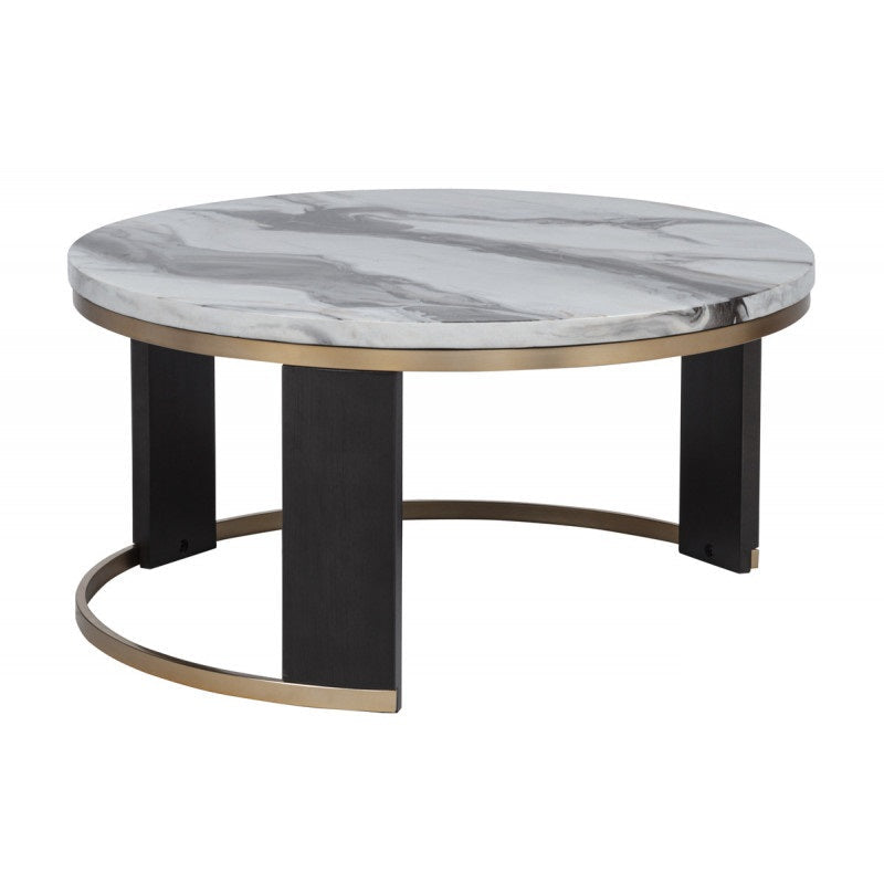 Nesting Coffee Table Set of 2, Faux Marble Top Round Coffee Table with Ottoman