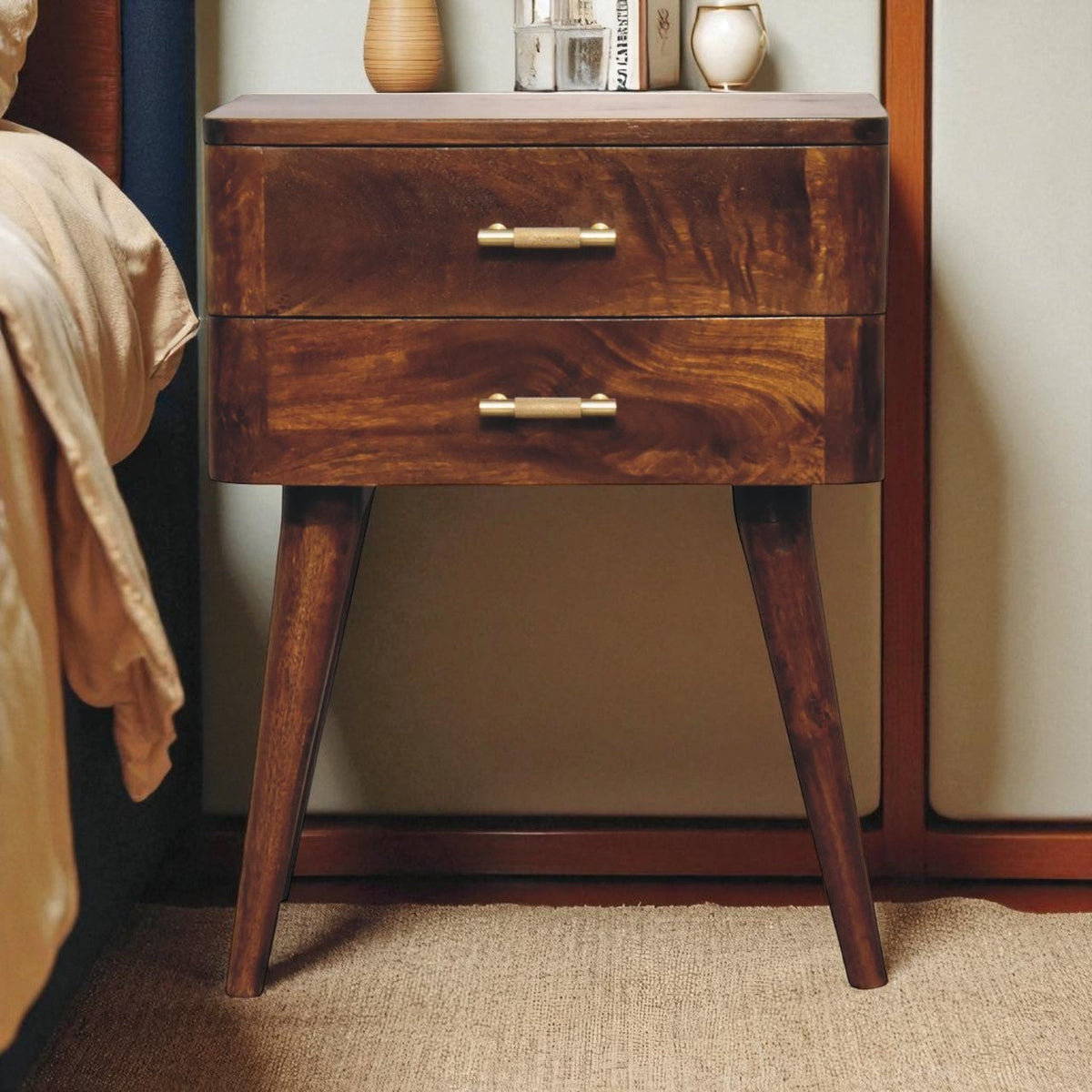 Solid Wood Chestnut T-Bar Nightstand