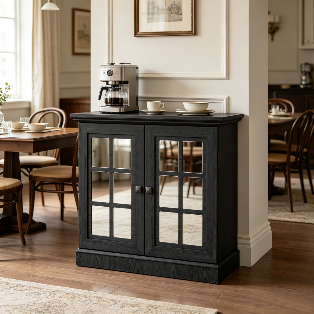 Storage Sideboard Cabinet with 2 Decorative Acrylic Mirrored Doors