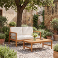 Outdoor Acacia Wood and Iron Loveseat and Coffee Table Set