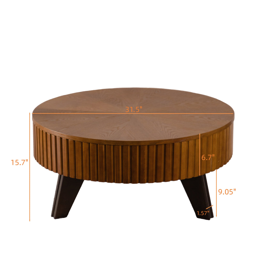 31.5" Retro Round Coffee Table with Storage Space