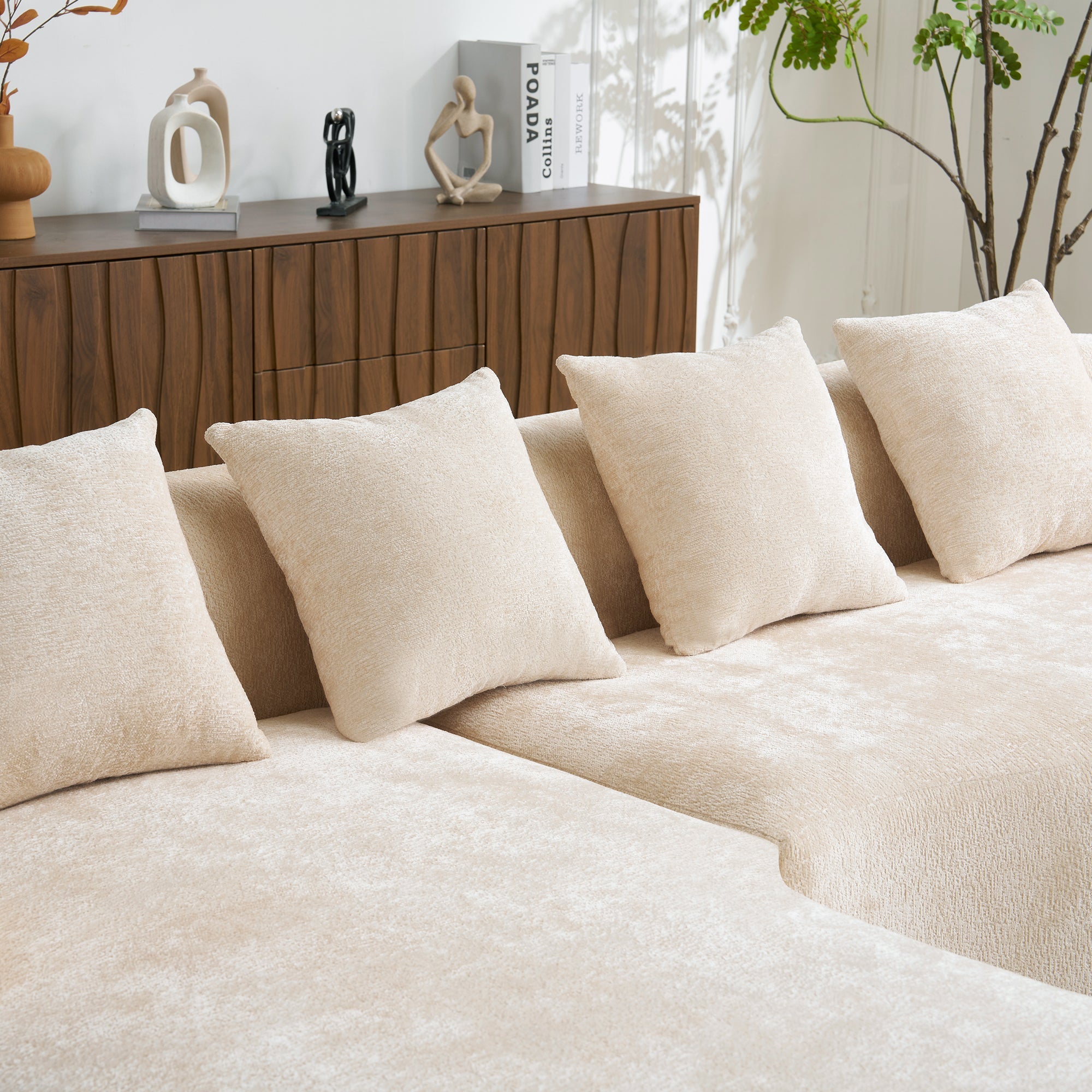 Full Compression L-Shape Sectional Sofa with Curved Chaise