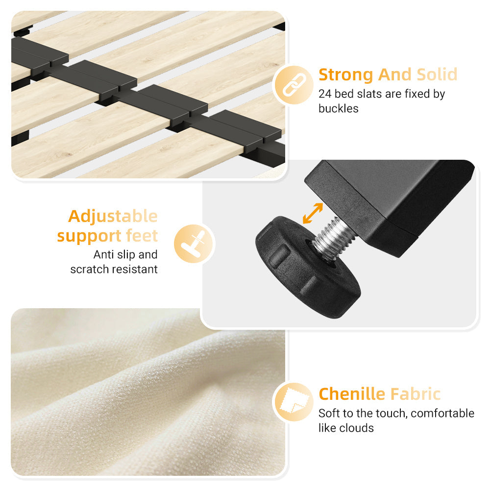 Queen Size Tufted Bed Frame with Extra-Large Ultra-Soft Cloud Pillow Design