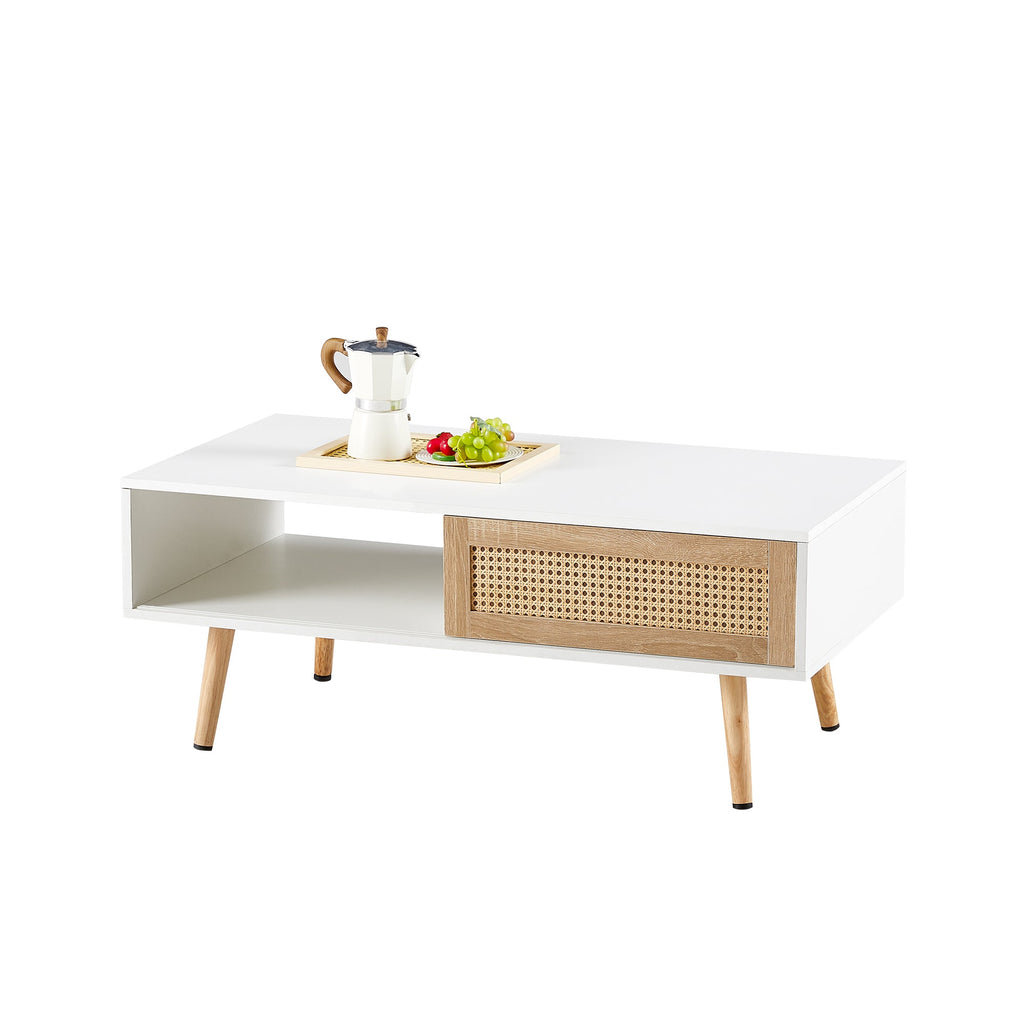 41.34" Rattan Coffee Table with Sliding Door Storage